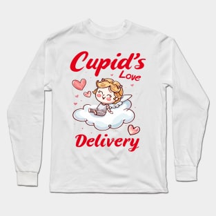 Cupid's Love Delivery: Pretty in Pink, Red, and Yellow - Adorable Cartoon for Valentine's Day Long Sleeve T-Shirt
